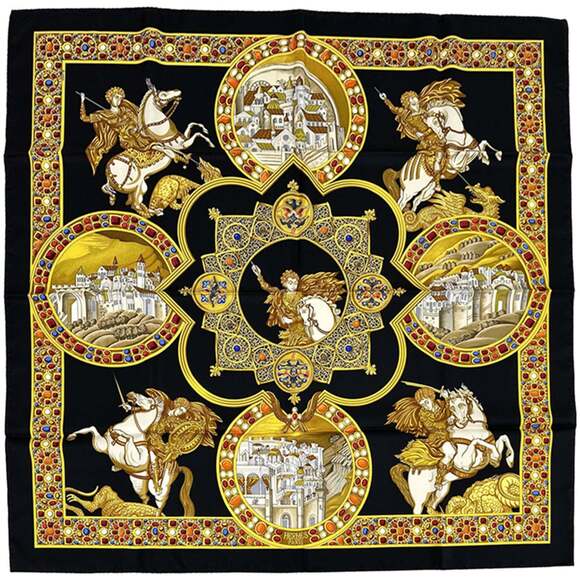 HERMES Black Silk Scarf - Picture 1 of 10